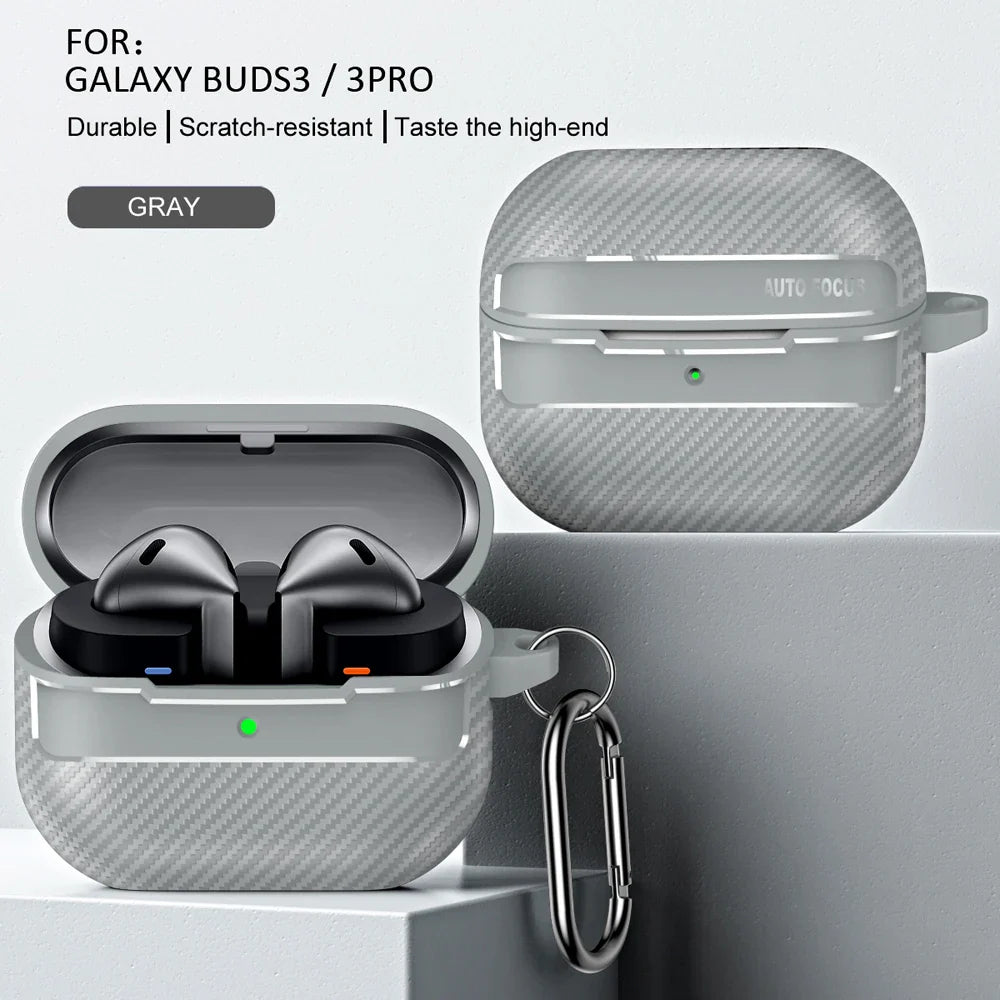 New Carbon Fiber Earphone Protective Cover For Samsung Galaxy Buds 3 / Buds 3 Pro Cover With Keychain Accessories Shockproof Bag