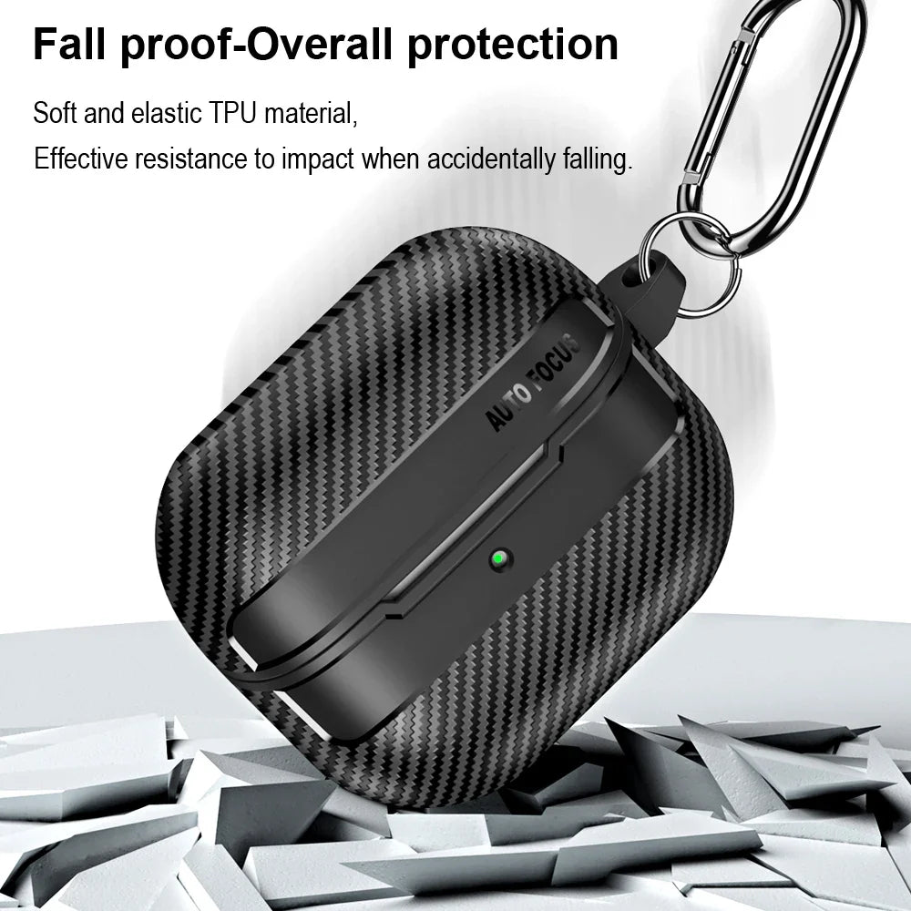New Carbon Fiber Earphone Protective Cover For Samsung Galaxy Buds 3 / Buds 3 Pro Cover With Keychain Accessories Shockproof Bag