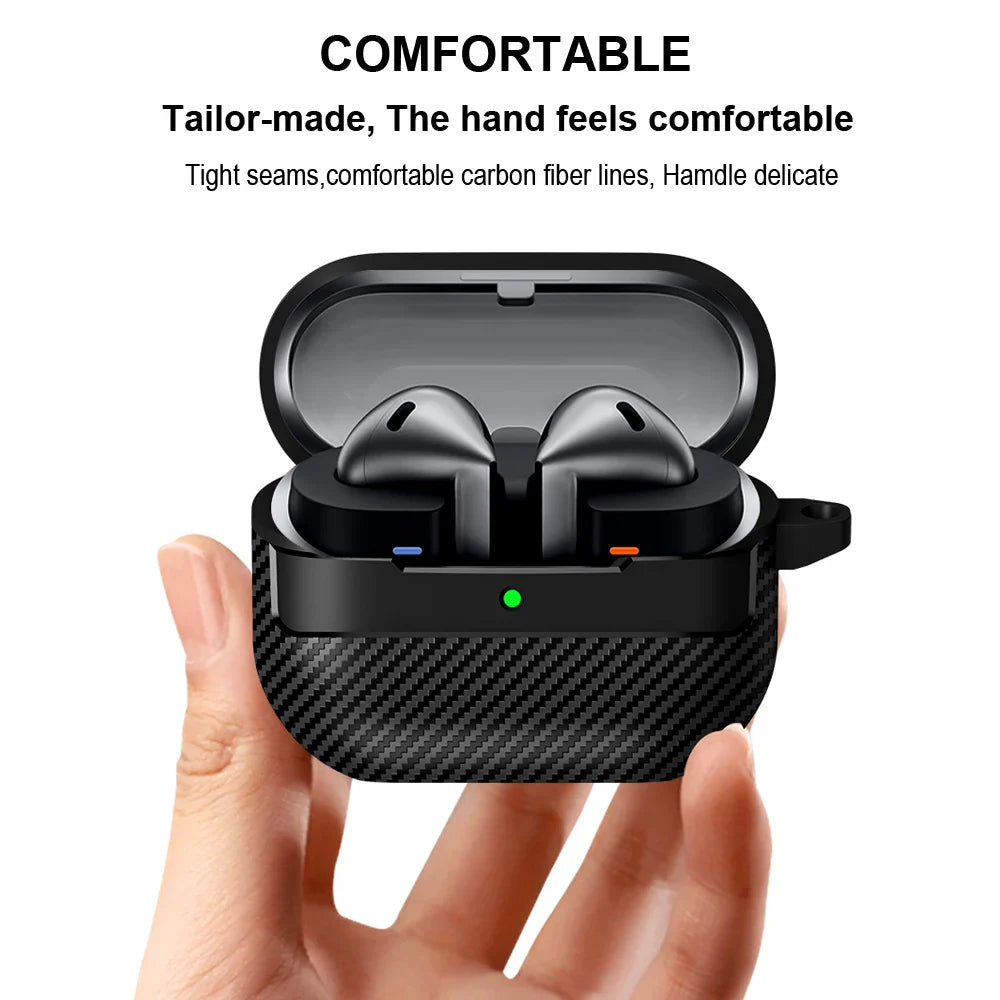 New Carbon Fiber Earphone Protective Cover For Samsung Galaxy Buds 3 / Buds 3 Pro Cover With Keychain Accessories Shockproof Bag